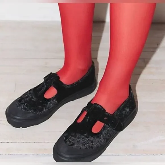 NEW VANS SOLID BLACK STYLE 93 CRUSHED VELVET MARY JANE SNEAKERS WITH BUCKLE 9.5 - Picture 1 of 13